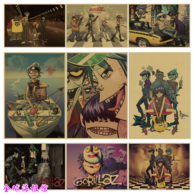 gorillaz街头霸王虚拟摇滚乐队牛皮纸海报酒吧琴行装饰画挂画blur