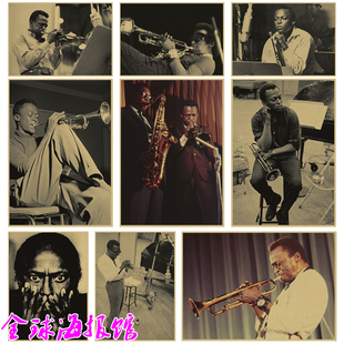 复古牛皮纸海报装 Miles 音乐海报 爵士大师 饰画贴画 Davis