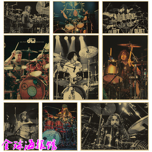 Drum set爵士架子鼓手大师海报摇滚乐队乐器培训牛皮纸装饰画2