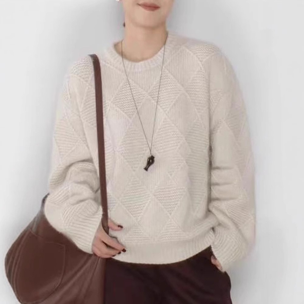 秋冬新款圆领套头羊绒针织衫