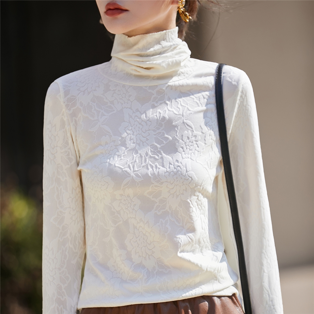 新中式堆堆领提花显瘦针织衫女