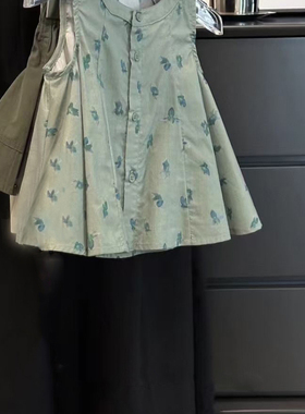 韩国童装儿童衬衫2025新款夏装女童甜美碎花宽松无袖背心衬衣上衣