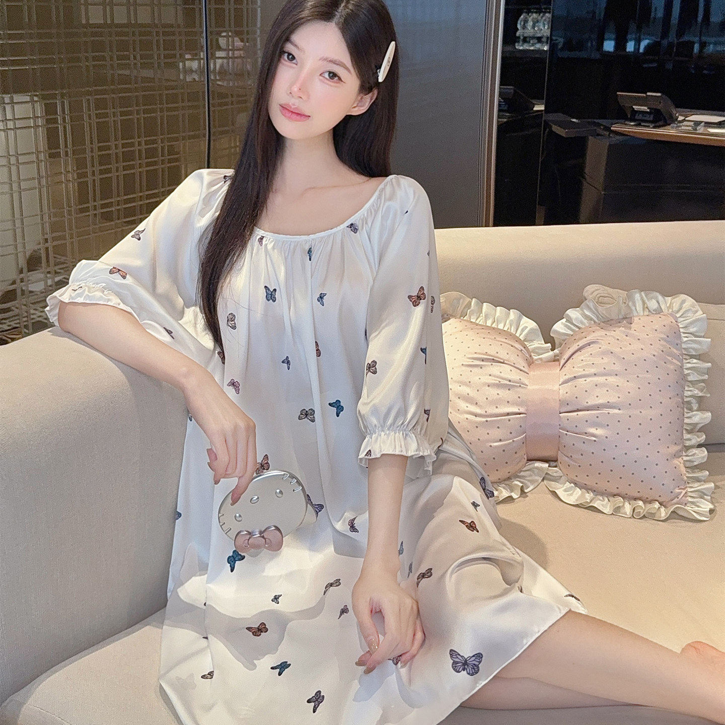 大码夏季甜美公主风蝴蝶睡裙女士