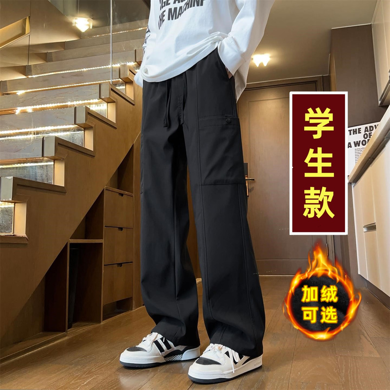 初高中学生加绒工装裤子男孩青少年15岁大童秋冬季新款运动休闲裤