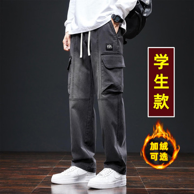 初中高中学生帅气工装裤子男孩青少年大童冬季新款加绒运动休闲裤