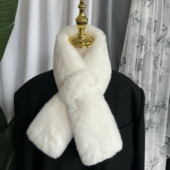 天鹅绒级仿獭兔毛双面毛领围巾加厚交叉新款 简约保暖韩版 围脖护颈