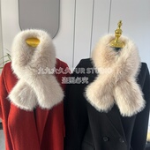 狐狸毛围巾女秋冬保暖加厚仿皮草毛领子气质新款 百搭双面毛绒围脖