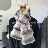 围巾女冬季 新款 高级感环保毛青紫蓝龙猫百搭双层保暖时髦高奢围脖