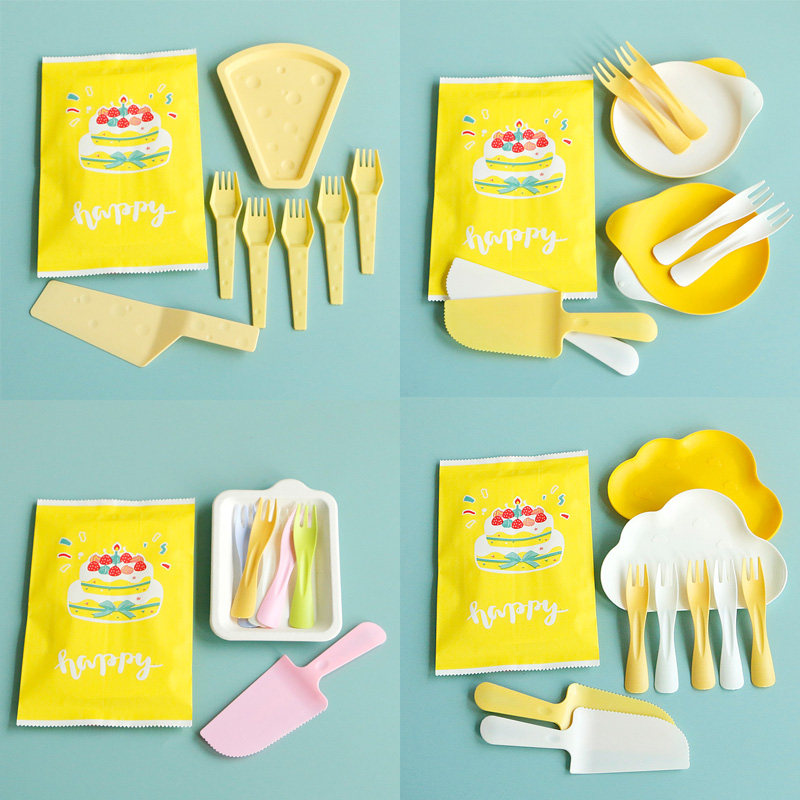 新品网红环保纸袋2人份3人份一次性刀叉盘云朵盘食品级纸盘奶酪盘