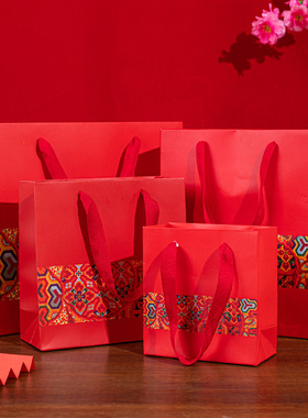中国风礼品袋新年礼袋纸袋马年喜庆包装袋红色古风国风年会礼物袋