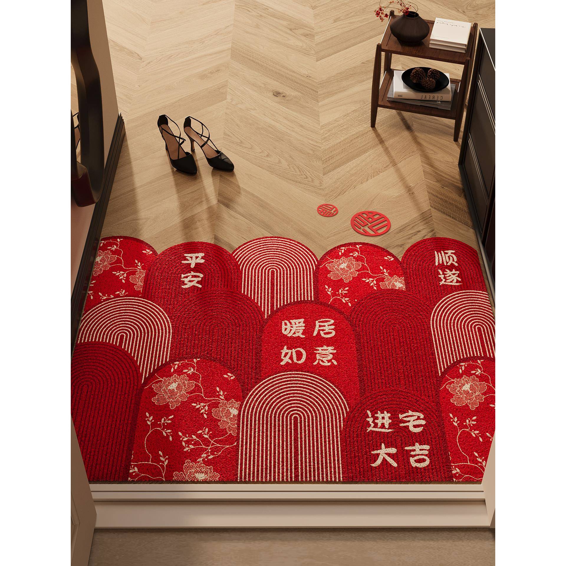 红丝圈入户门地垫AWN关门口可裁耐剪防滑脚垫脏色除尘地毯喜庆门