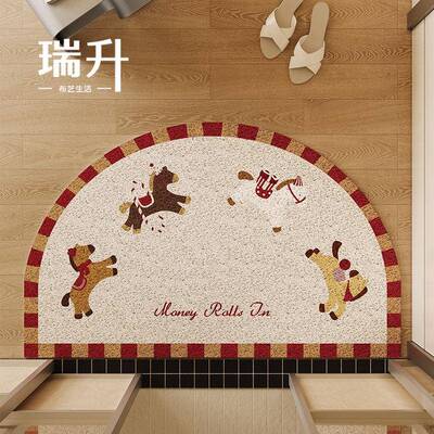 卡通半圆形小马入户门地垫新年2025新款丝圈蹭土门口进门脚垫防滑