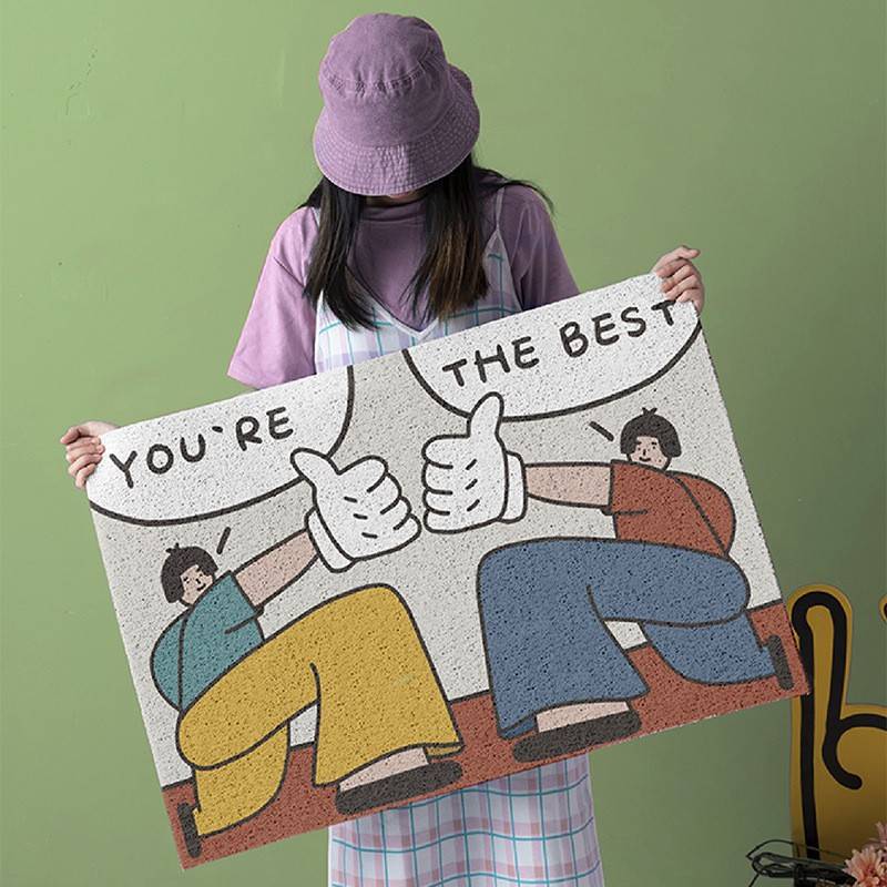 搞怪女孩玄关入户门地垫趣味丝圈门垫进户门防尘地毯家用蹭脚垫子