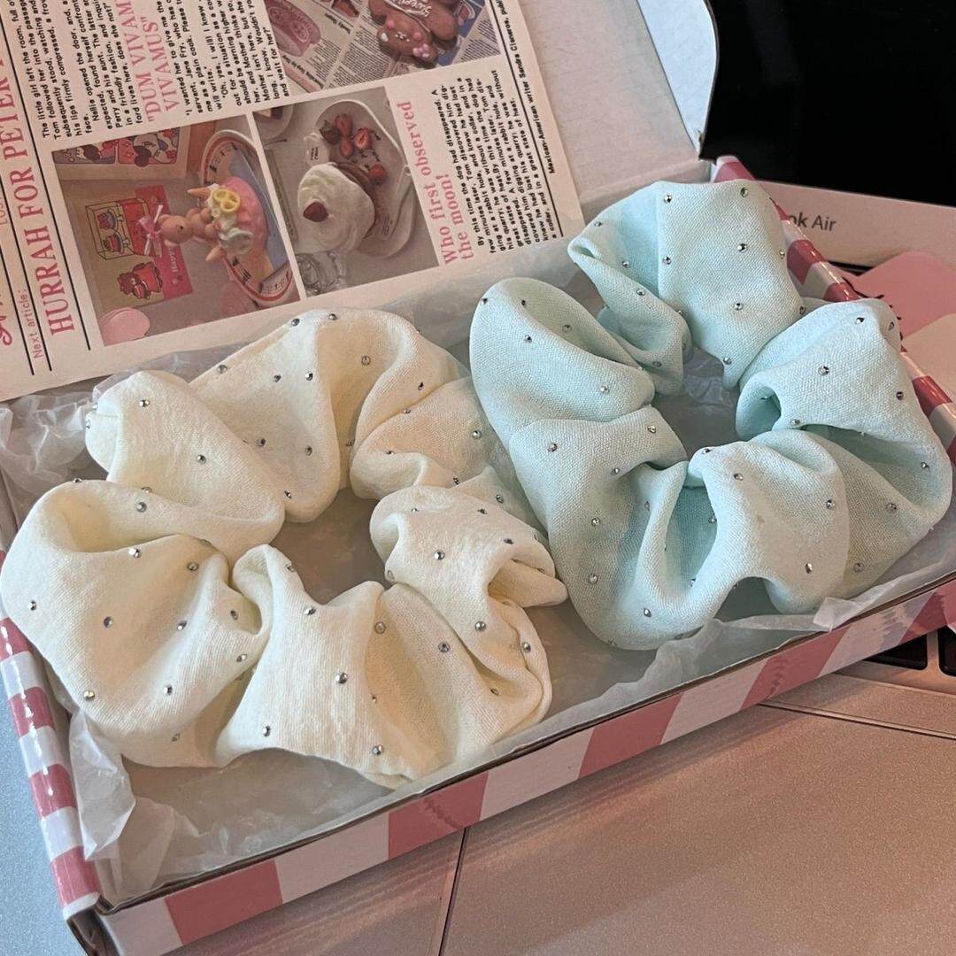 蓝绿色大肠发圈薄荷曼波发饰新款真丝头绳复古法式高级感韩系温柔