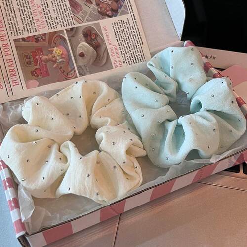 蓝绿色大肠发圈薄荷曼波发饰新款真丝头绳复古法式高级感韩系温柔