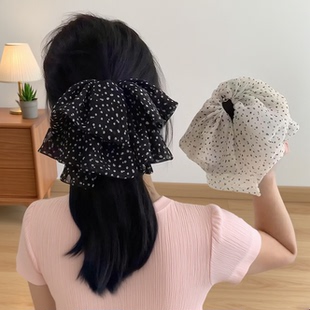 韩式气质波点蝴蝶结发夹女高级感半扎发鸭嘴夹2025新款抓夹鲨鱼夹