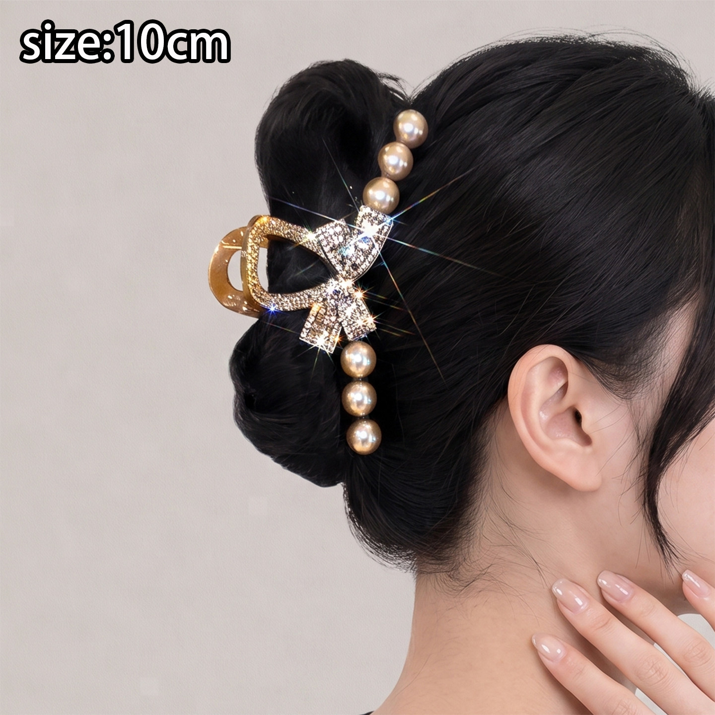 高级感珍珠水钻蝴蝶结抓夹女后脑勺发量多盘发鲨鱼夹头饰气质发卡