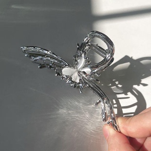 高档蝴蝶猫眼石抓夹鲨鱼夹ins高颜值后脑勺抓夹铁金属盘发夹头饰