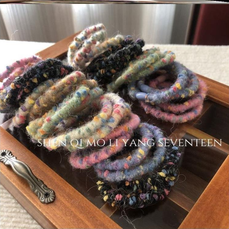 糖果色彩色点点毛线发圈发绳少女心毛绒发饰扎头发橡皮筋头绳发饰