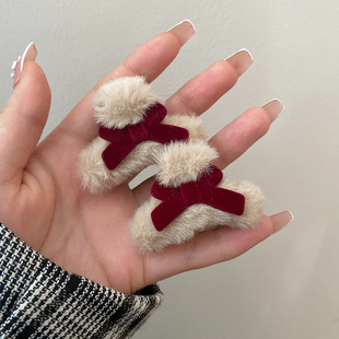 偷心贼~可爱蝴蝶结发夹女侧边秋冬毛绒小抓夹ins简约刘海夹子头饰