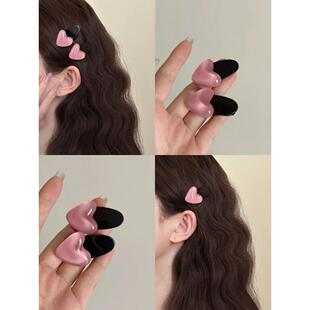 粉色少女半透明爱心发夹女侧边气质刘海夹发卡边夹子2024新款发饰