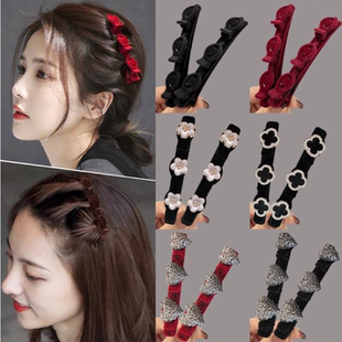 懒人双层编发发夹女前额刘海植绒边夹侧边碎发夹头顶发卡夹子头饰