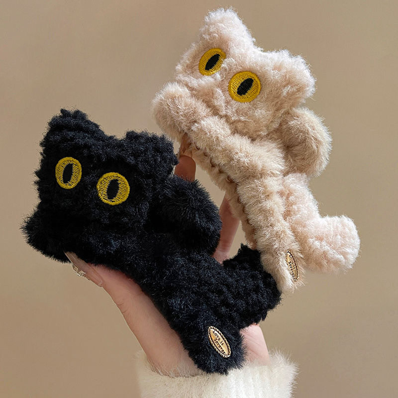 可爱毛绒猫咪趣味抓夹女后脑勺秋冬盘发大号鲨鱼夹发卡高级感发夹