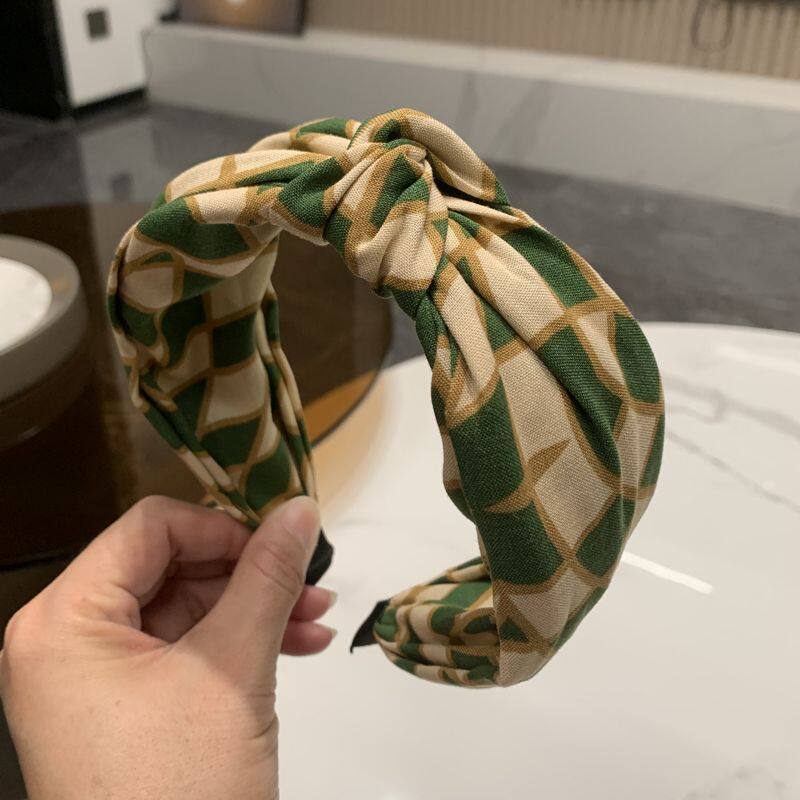 日韩版气质简约菱形格发箍打结宽边压发头箍赫本风洗脸格子发箍女