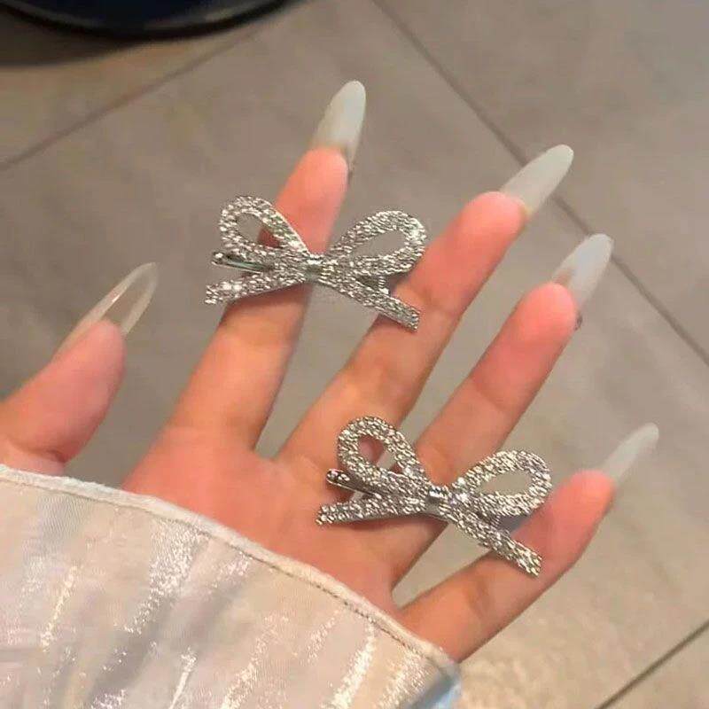 新款金属蝴蝶结发夹甜酷少女侧边刘海发卡碎发夹子鸭嘴侧边夹发饰