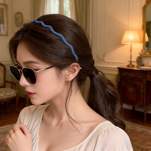 韩国极细牛仔布波浪发箍女简约气质百搭压发卡新款高级感洋气时尚