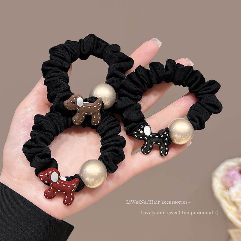 可爱小狗珍珠小肠发圈女气质低马尾扎头发绳高弹力耐用橡皮筋头饰