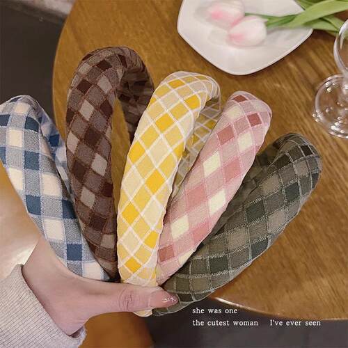 复古甜美格子发箍女高级感小清新布艺海绵头箍高颅顶洗脸压发发卡