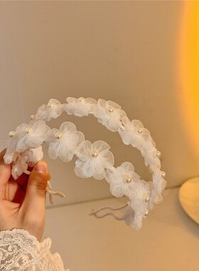 超仙白色珍珠花朵发箍女森系仙美高级感头箍发卡网红2024年新款女