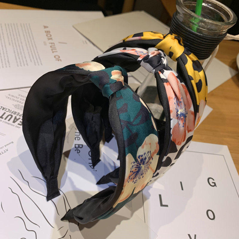 拼色中间打结发箍豹纹碎花成人百搭女士宽边头箍韩国简约压发淑女
