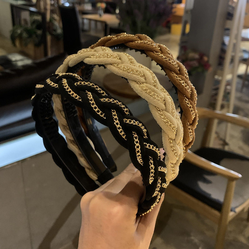 韩国秋冬链条发饰品时尚气质发卡毛线编织麻花发箍头饰女外出头箍