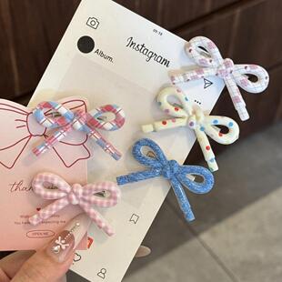 1.6万人收藏】韩系简约波点爱心格纹发夹甜美少女蝴蝶结侧边鸭嘴