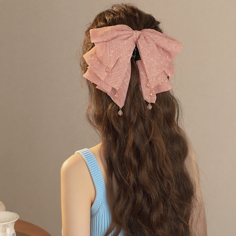 粉色高马尾抓夹女法式气质半扎发