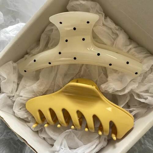 爆款小众黑色波点ins高级简约气质后脑勺鲨鱼半扎发夹弹簧抓发饰