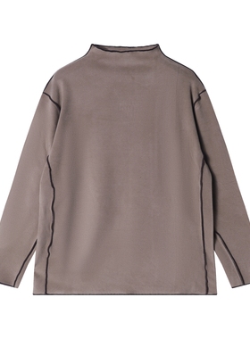 秋冬季新款时尚个性绒面撞色明线立领长袖T恤百搭情侣T2147