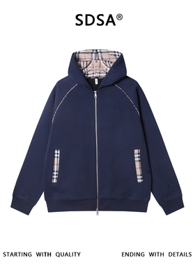 SDSA秋冬新款痞帅男装韩版撞色拉条设计拉链连帽卫衣开衫百搭时尚