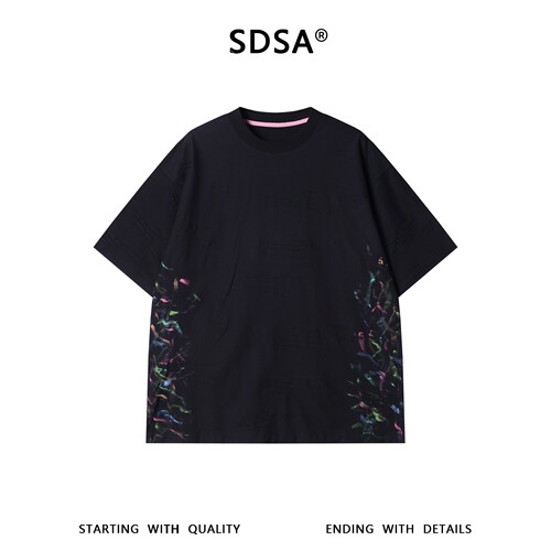 SDSA男装2026新款美式复古t恤重磅棉宽松彩线印花肌理设计感短袖