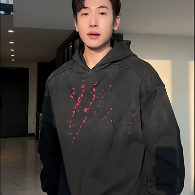 SDSA男士秋冬新款痞帅男装潮牌高街渐变割破设计连帽卫衣宽松百搭