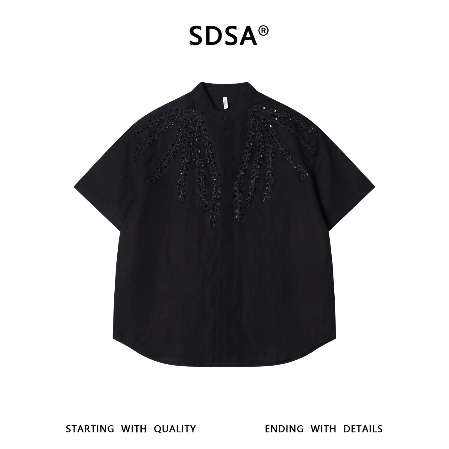 SDSA男装2026新款高贵轻奢潮珠子麦穗刺绣li短袖衬衫百搭时尚衬衣