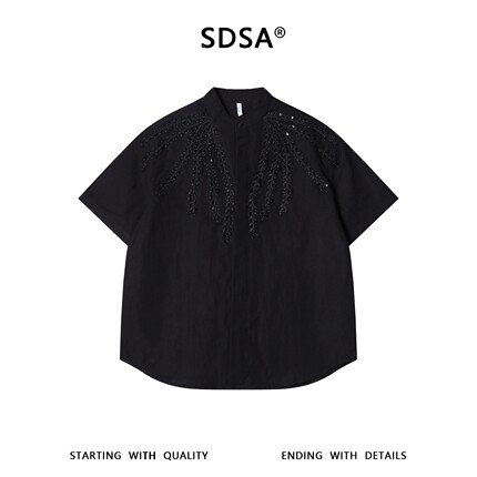 SDSA男装2026新款高贵轻奢潮珠子麦穗刺绣li短袖衬衫百搭时尚衬衣