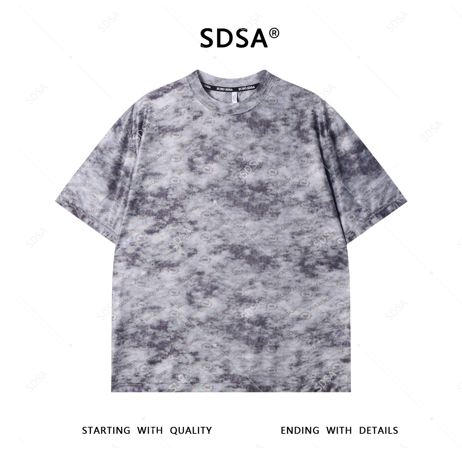 SDSA夏季新款男士扎染满印字母短袖T恤百搭时尚舒适圆领上衣T3906
