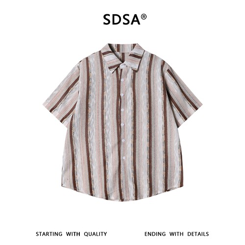 SDSA男装2026新款高贵轻奢韩系简约撞色竖纹短袖衬衫百搭舒适上衣