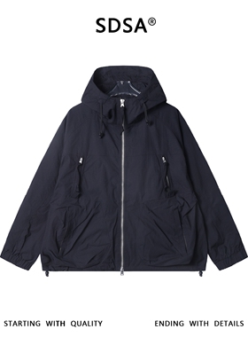 SDSA男士秋冬新款痞帅男装潮牌纯色多口袋拉链立领连帽夹克潮牌