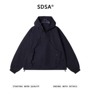 SDSA春夏新款痞帅男装设计感拉链连帽夹克百搭时尚工装套头上衣