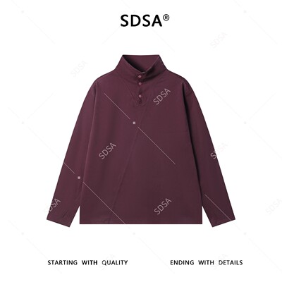 SDSA男士秋冬新款痞帅男装简约纯色按扣立领长袖T恤百搭时尚套头