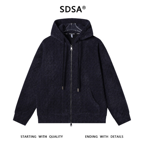 SDSA男士秋冬新款痞帅男装重磅绒毛提花开衫拉链抽绳连帽卫衣百搭